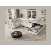 Canapé panoramique convertible FACTORY 3 places beige – angle droit avec coffre – version 5 