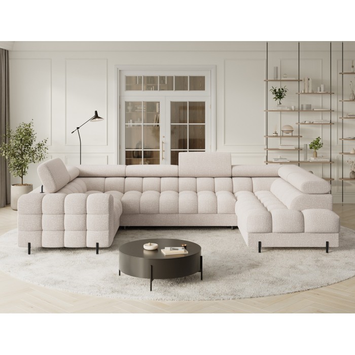 Canapé panoramique convertible FACTORY 3 places beige – angle droit avec coffre – version 5 