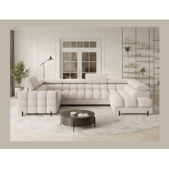 Canapé panoramique convertible FACTORY 3 places beige – angle droit avec coffre – version 5 