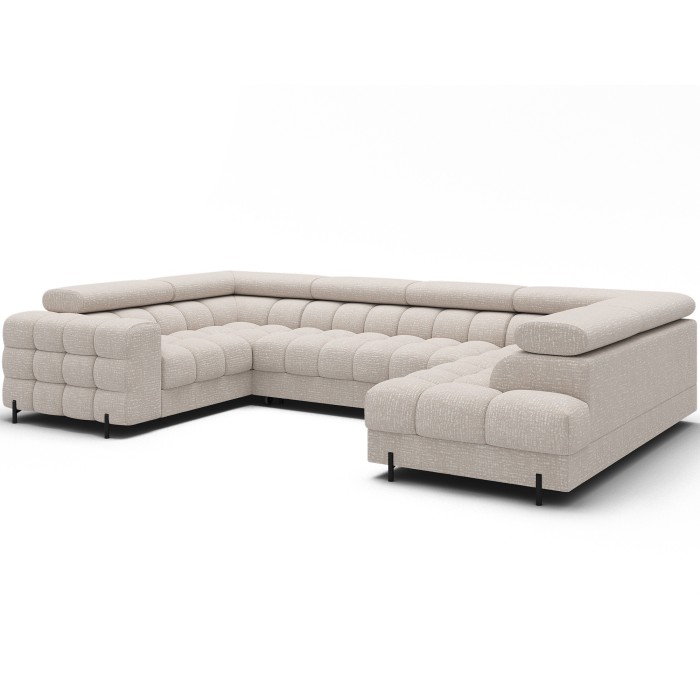 Canapé panoramique convertible FACTORY 3 places beige – angle droit avec coffre – version 5 