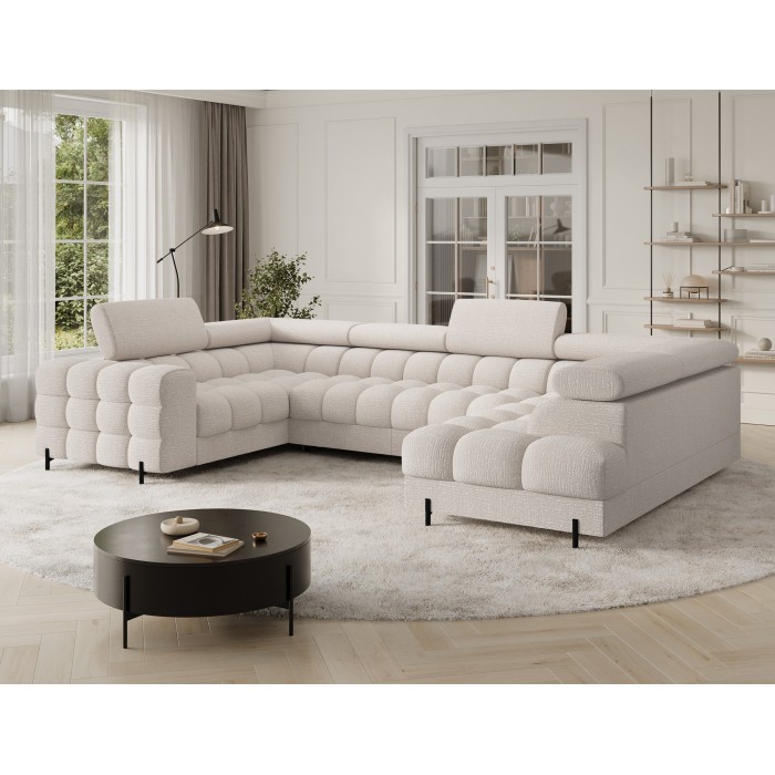 Canapé panoramique convertible FACTORY 3 places beige – angle droit avec coffre – version 5 