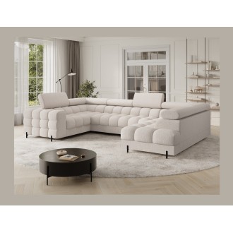 Canapé panoramique convertible FACTORY 3 places beige – angle droit avec coffre – version 5 