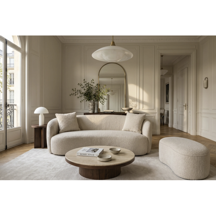 Canapé droit NYJY 2 places en tissu bouclette – Beige champagne – 180 x 67 x 75 cm
