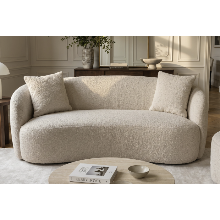 Canapé droit NYJY 2 places en tissu bouclette – Beige champagne – 180 x 67 x 75 cm