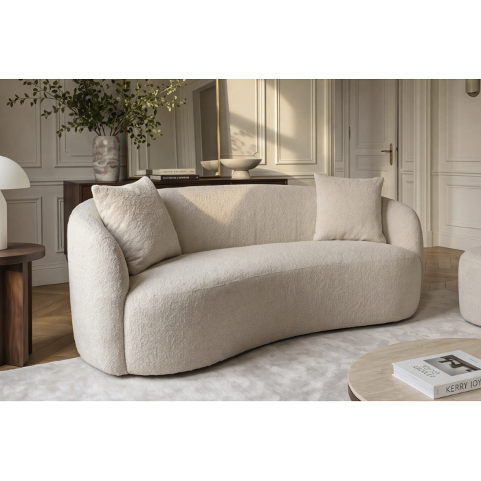 Canapé droit NYJY 2 places en tissu bouclette – Beige champagne – 180 x 67 x 75 cm