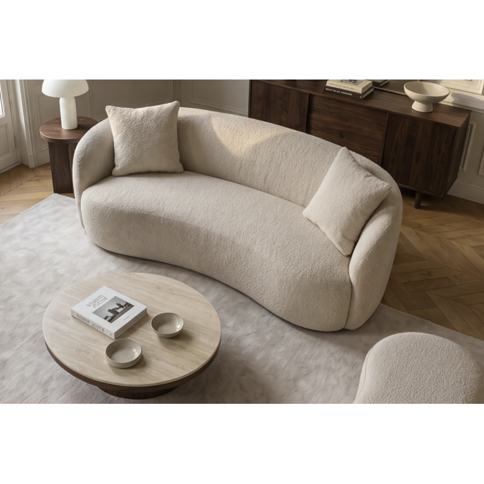 Canapé droit NYJY 2 places en tissu bouclette – Beige champagne – 180 x 67 x 75 cm