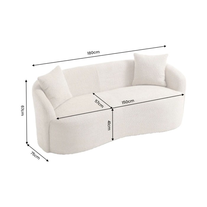 Canapé droit NYJY 2 places en tissu bouclette – Beige champagne – 180 x 67 x 75 cm