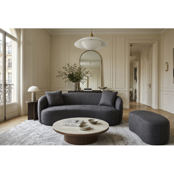 Canapé droit NYJY 2 places en velours – Gris graphite – 178 x 67 x 70 cm