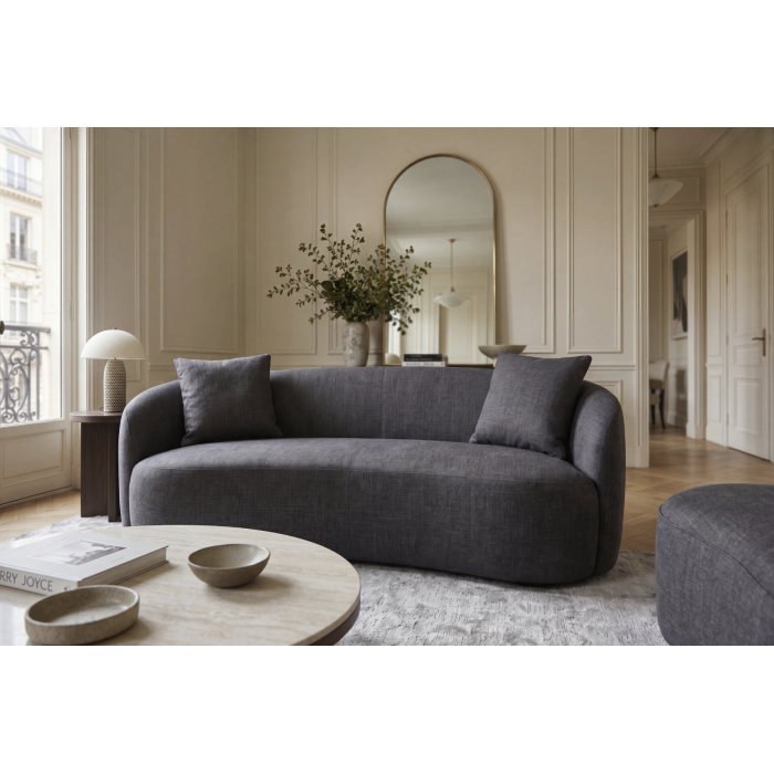 Canapé droit NYJY 2 places en velours – Gris graphite – 178 x 67 x 70 cm
