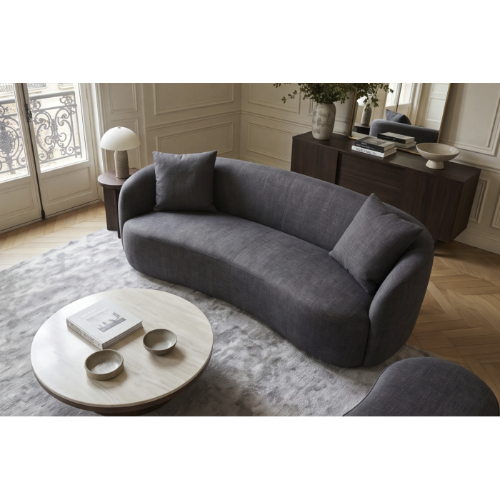 Canapé droit NYJY 2 places en velours – Gris graphite – 178 x 67 x 70 cm