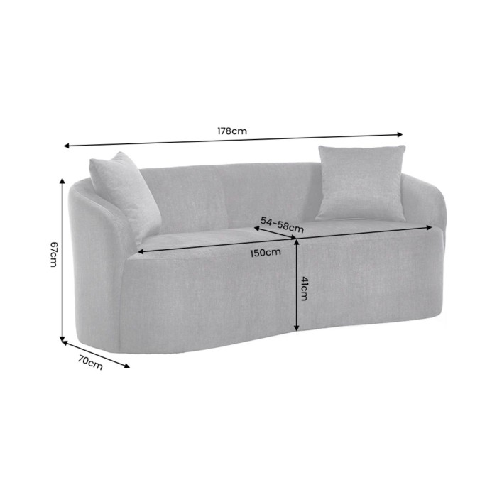 Canapé droit NYJY 2 places en velours – Gris graphite – 178 x 67 x 70 cm