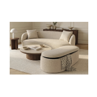 Pouf NYJY champagne vu avec le canapé de la même collection en situation