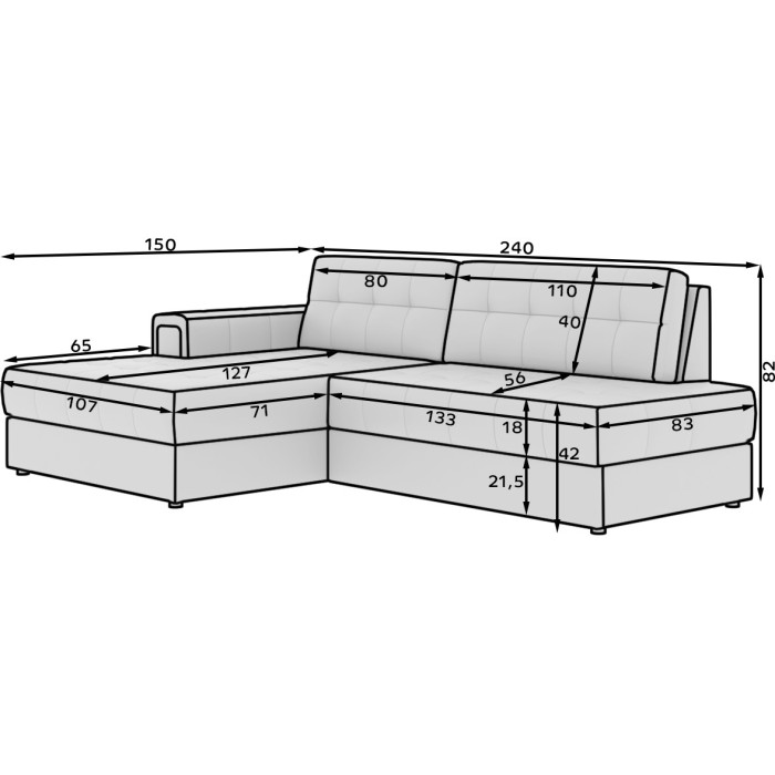 Canapé d'angle convertible CUBITO beige 240 cm avec coffre de rangement et couchage