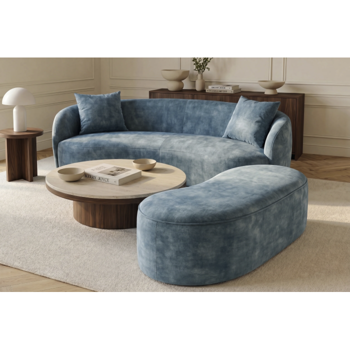 Pouf coffre NYJY en velours – Bleu – 120 x 40 x 50 cm