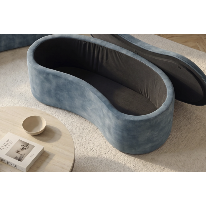 Pouf coffre NYJY en velours – Bleu – 120 x 40 x 50 cm