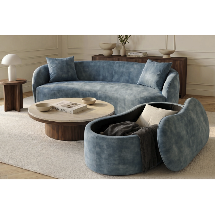 Pouf coffre NYJY en velours – Bleu – 120 x 40 x 50 cm