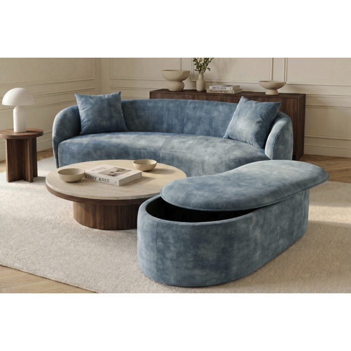 Pouf coffre NYJY en velours – Bleu – 120 x 40 x 50 cm