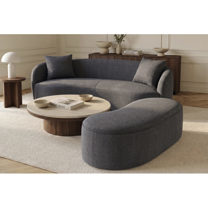 Pouf coffre NYJY en velours – Gris graphite – 120 x 40 x 50 cm