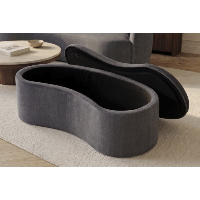 Pouf coffre NYJY en velours – Gris graphite – 120 x 40 x 50 cm