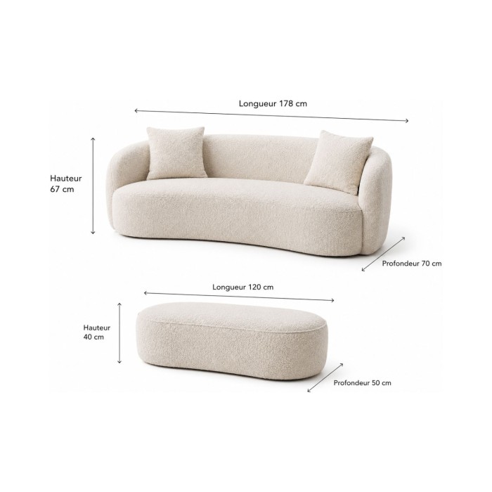 Canapé et pouf NYJY champagne dimensions