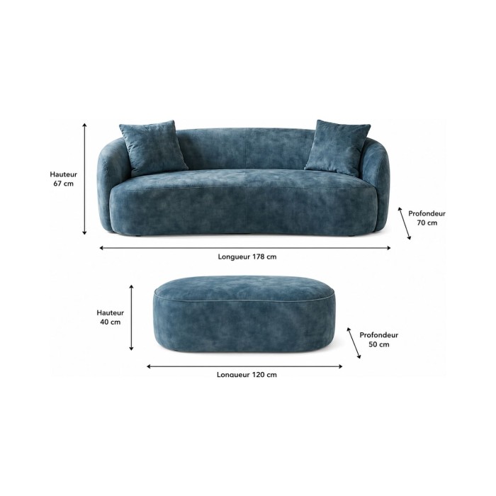 Canapé et pouf NYJY bleu dimensions