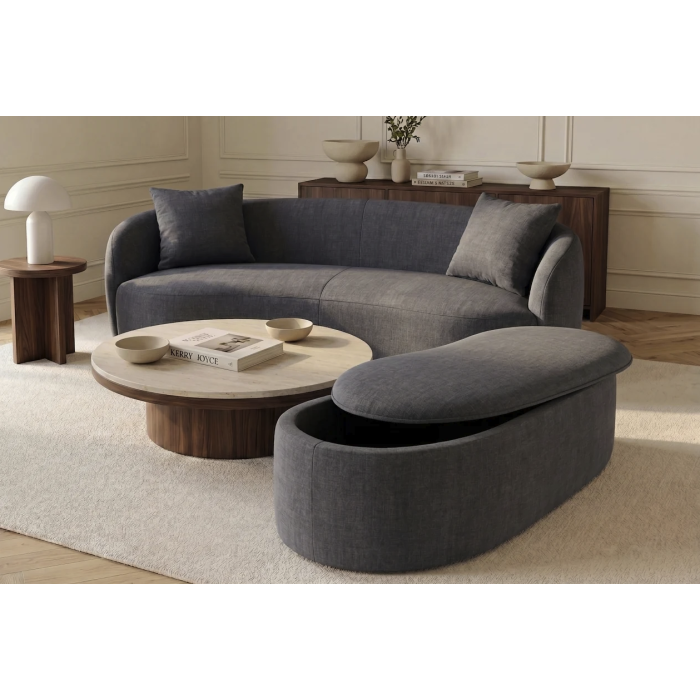 Canapé et pouf NYJY gris foncé avec coffre du pouf semi ouvert