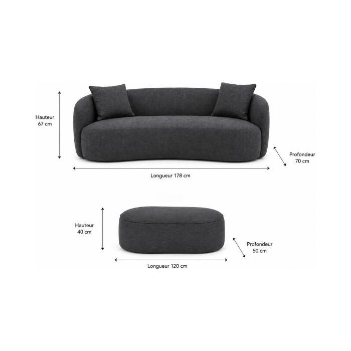 Canapé et pouf NYJY gris foncé dimensions
