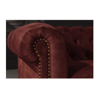 Divano Chesterfield EDGAR diritto 3 posti in velluto capitonnato - Rosso rubino - 205 x 72 x 85 cm