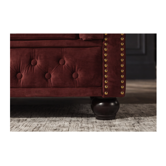 Divano Chesterfield EDGAR diritto 3 posti in velluto capitonnato - Rosso rubino - 205 x 72 x 85 cm