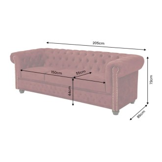 Divano Chesterfield EDGAR diritto 3 posti in velluto capitonnato - Rosso rubino - 205 x 72 x 85 cm