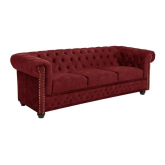 Divano Chesterfield EDGAR diritto 3 posti in velluto capitonnato - Rosso rubino - 205 x 72 x 85 cm