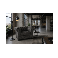 Fauteuil EDGAR Chesterfield en velours capitonné – Gris clair – 109 x 72 x 86 cm