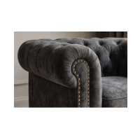 Fauteuil EDGAR Chesterfield en velours capitonné – Gris clair – 109 x 72 x 86 cm