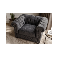 Fauteuil EDGAR Chesterfield en velours capitonné – Gris clair – 109 x 72 x 86 cm