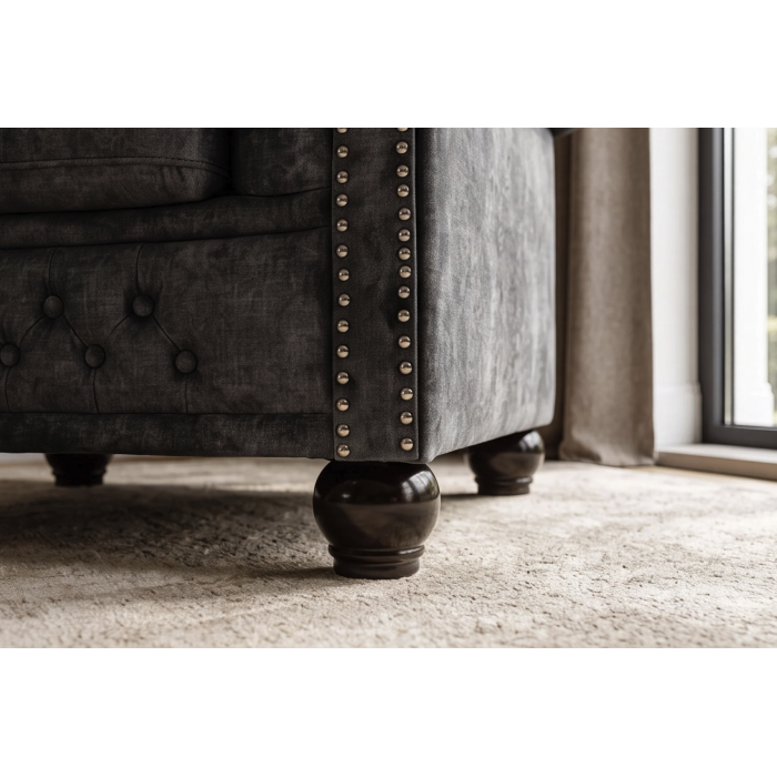 Fauteuil EDGAR Chesterfield en velours capitonné – Gris clair – 109 x 72 x 86 cm