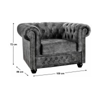 Fauteuil EDGAR Chesterfield en velours capitonné – Gris clair – 109 x 72 x 86 cm