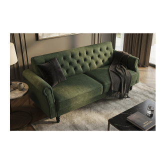 Divano diritto MILES convertibile 3 posti in velluto capitonné - Verde scuro - 220 x 85 x 120 cm