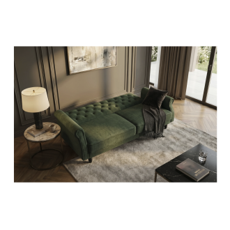 Divano diritto MILES convertibile 3 posti in velluto capitonné - Verde scuro - 220 x 85 x 120 cm