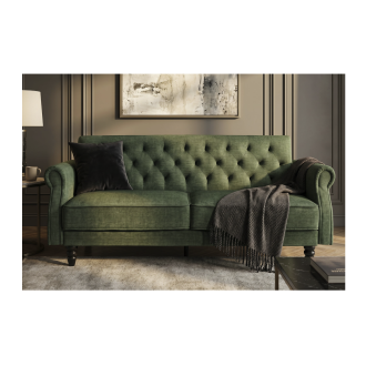 Divano diritto MILES convertibile 3 posti in velluto capitonné - Verde scuro - 220 x 85 x 120 cm