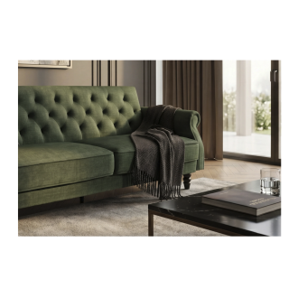 Divano diritto MILES convertibile 3 posti in velluto capitonné - Verde scuro - 220 x 85 x 120 cm