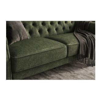 Divano diritto MILES convertibile 3 posti in velluto capitonné - Verde scuro - 220 x 85 x 120 cm