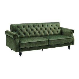 Divano diritto MILES convertibile 3 posti in velluto capitonné - Verde scuro - 220 x 85 x 120 cm
