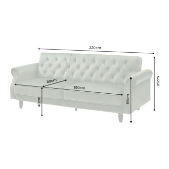 Divano diritto MILES convertibile 3 posti in velluto capitonné - Verde scuro - 220 x 85 x 120 cm