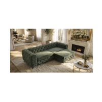 Canapé VELENA vert foncé avec le pouf de la même collection vu de haut