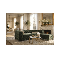 Canapé VELENA vert foncé avec le pouf de la même collection avec des éléments dessus
