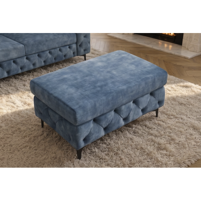 Pouf VELENA en velours capitonné – Bleu – 95 x 49 x 62 cm