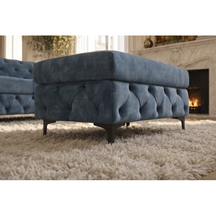 Pouf VELENA en velours capitonné – Bleu – 95 x 49 x 62 cm
