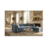 Pouf VELENA en velours capitonné – Bleu – 95 x 49 x 62 cm