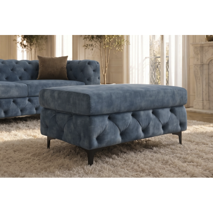 Pouf VELENA en velours capitonné – Bleu – 95 x 49 x 62 cm