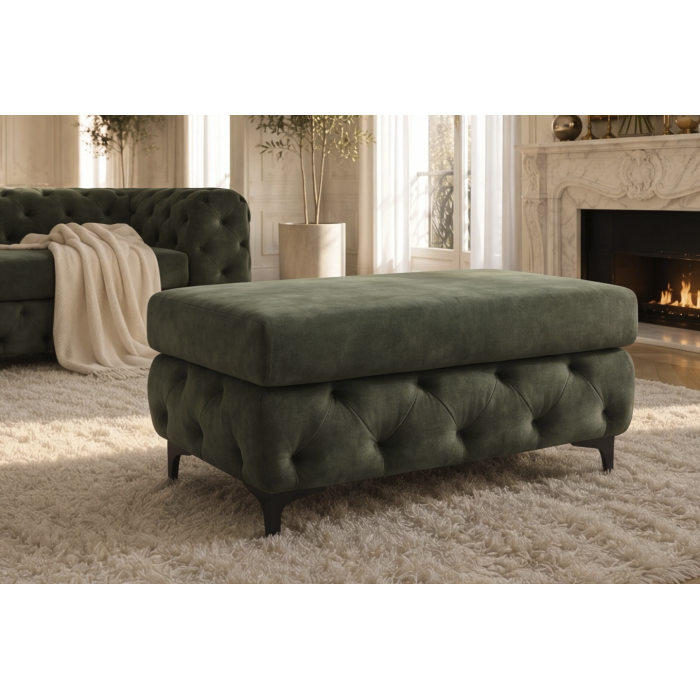 Pouf VELENA en velours capitonné – Vert foncé – 95 x 49 x 62 cm